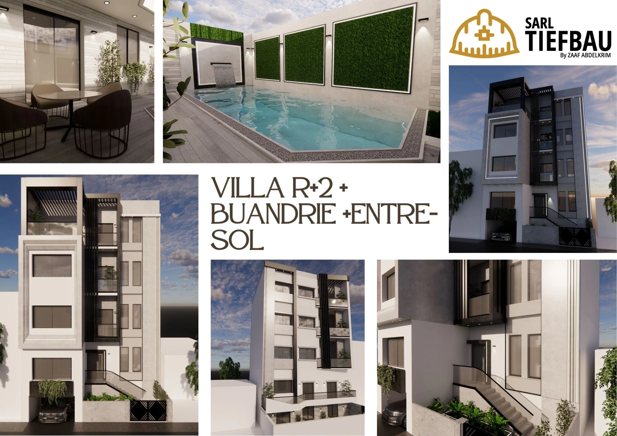 Villa moderne en R+2 avec entresol et buanderie intégrée