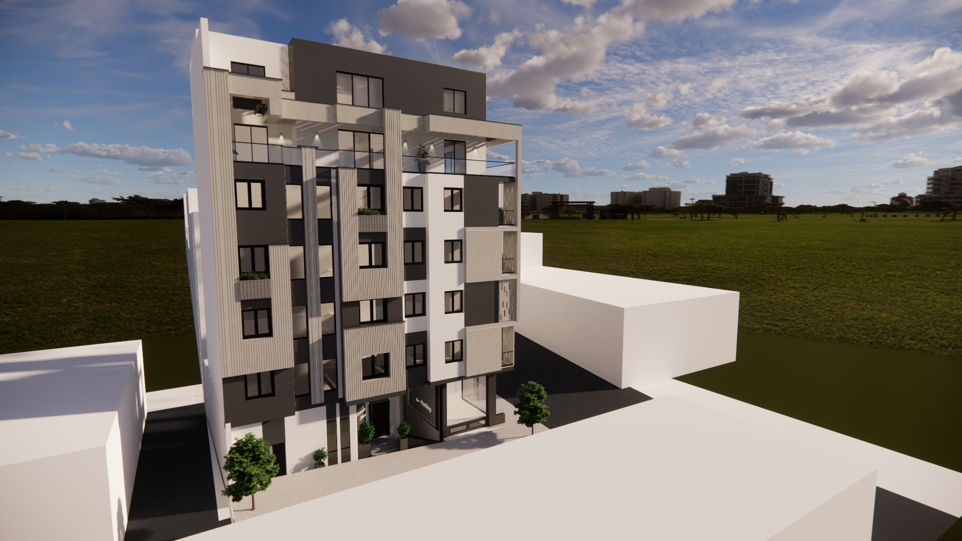 CONSTRUCTION D’UN IMMEUBLE EN RDC + 4 ÉTAGES + 2 ATTIQUES AVEC SOUS-SOL (14 APPARTEMENTS)